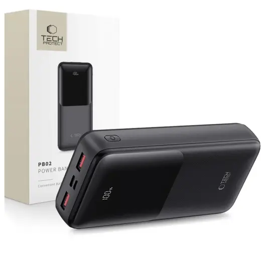 Tech-Protect PB02 external battery (powerbank) | 20000 mAh | 22.5W | USB-A, USB-C, Micro USB | LED display | black