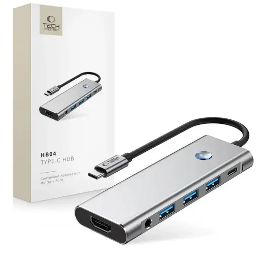 Tech-Protect HB04 HUB Adapter 9in1 USB-C + USB2.0 + USB3.0 + HDMI 4K 60Hz + SD | TF + PD100W + AV3.5 - gray
