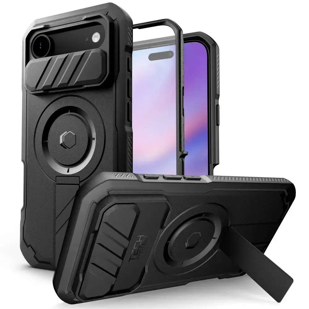 TECH-PROTECT Kevlar phone case with MagSafe support and stand for Apple iPhone 17 Air black