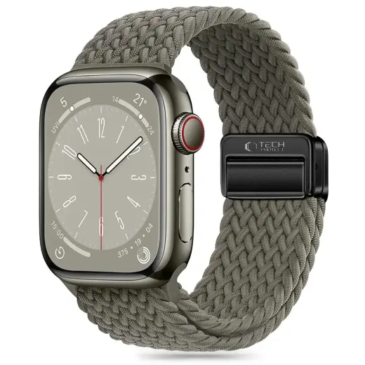 Tech-Protect Nylonmag viedpulksteņa siksniņa priekš Apple Watch 6/7/8/9/10/SE/Ultra 1/2 (44/45/46/49 mm) | neilons | zaļa/pelēka