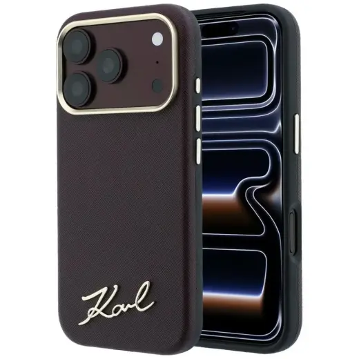Karl Lagerfeld Saffiano Small Script Metal Logo MagSafe case for iPhone 17 Pro / 18 Pro - burgundy