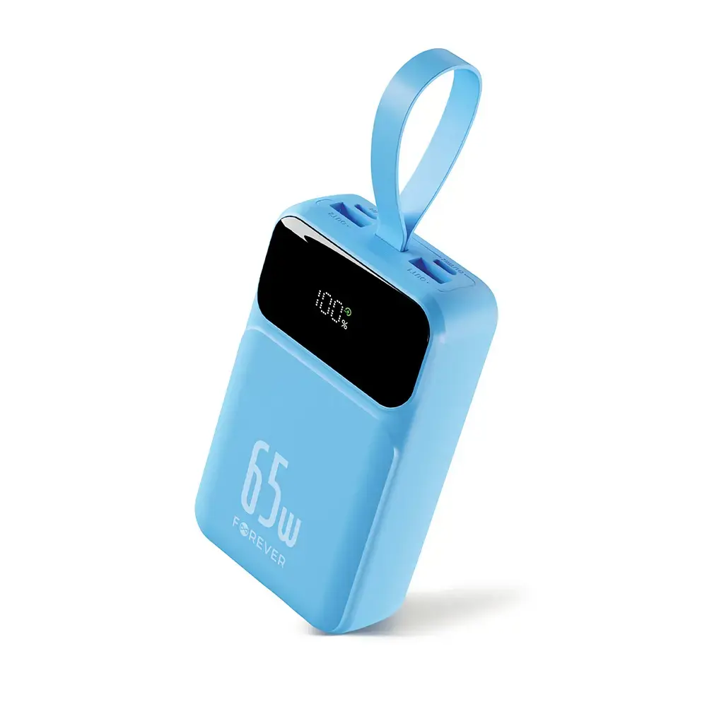 Forever Vibe-TB65 ārējais akumulators (powerbank) | 20 000 mAh | 65W | PD, QC | USB-C | zils