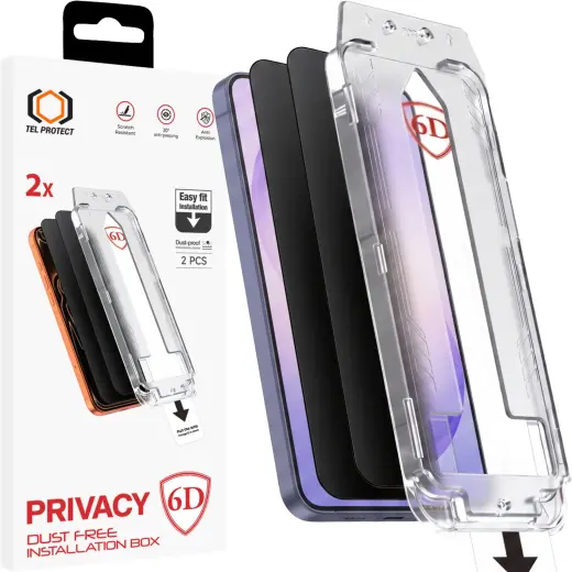 Tel Protect Dust-Free Easy Fit Privacy Full Glue 6D karastatud kaitseklaas telefonile Samsung Galaxy S26 Ultra (S948) (privaatsusefekt) (ühildub ekraanialuse sõrmejäljelugejaga) (2 tk.)