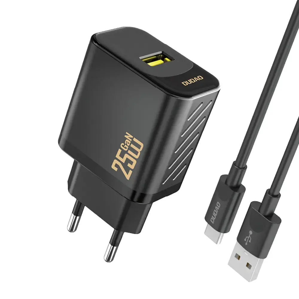 Зарядное устройство Dudao A27STEU | 25W | GaN | USB-A | с кабелем USB-A на USB-C в комплекте | чёрное