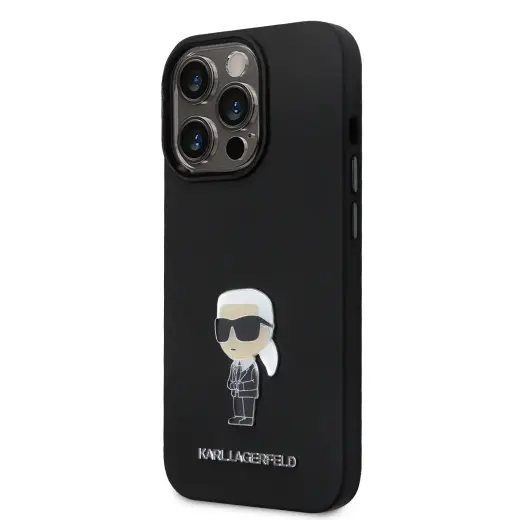 Karl Lagerfeld Liquid Silicone Metal Ikonik telefoni ümbris iPhone 15 Pro must