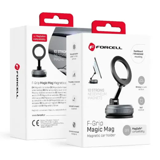 Forcell F-Grip Magic Mag magnētisks auto telefona turētājs ar piesūcekni saderīgs ar MagSafe melns