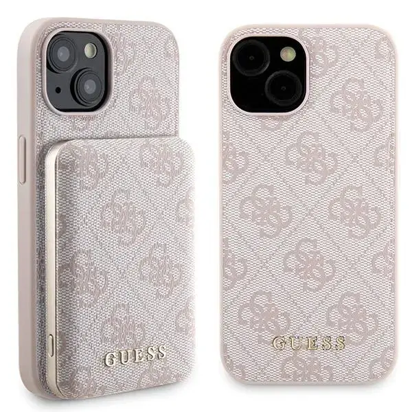 Zestaw Guess GUBPM5P15S4GEMGP iPhone 15 6.1" hardcase + Powerbank 5000mAh MagSafe różowy|pink 4G Metal Logo