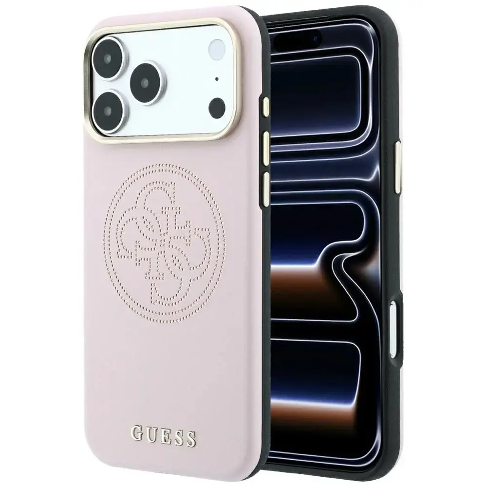 Guess Perforated 4G Gold Logo maciņš ar MagSafe atbalstu telefonam iPhone 18 Pro | iPhone 17 Pro rozā