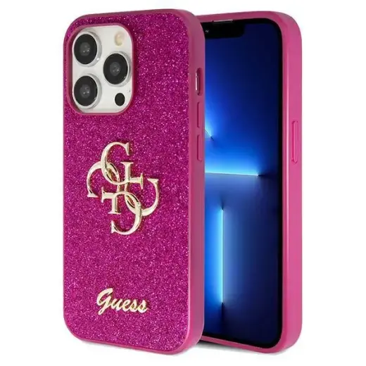 Guess GUHCP15XHG4SGU Glitter Script Big 4G maciņš telefonam iPhone 15 Pro Max violets