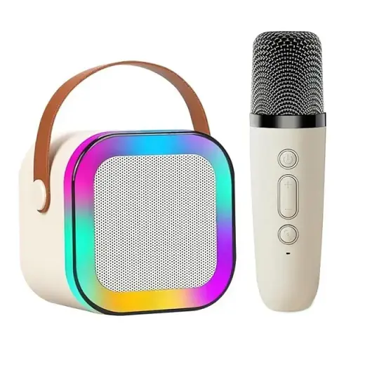Goodbuy Bluetooth karaoke skaļrunis ar mikrofonu bēšs