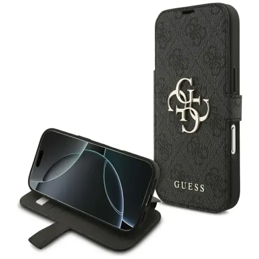 Guess 4G Metal Logo grāmatveida maciņš telefonam iPhone 18 Pro | iPhone 17 Pro melns