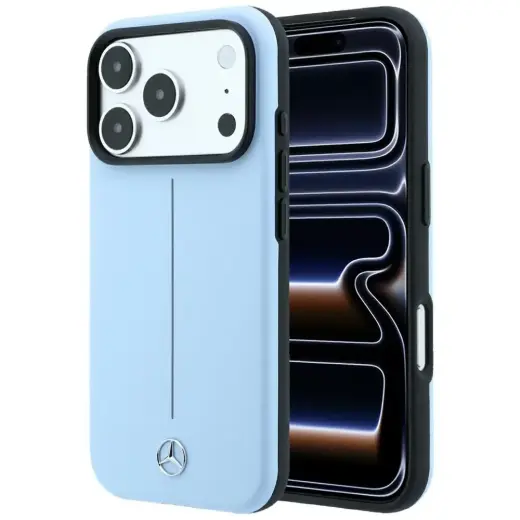 Mercedes Leather Semi Wrap Iconic Line чехол с поддержкой MagSafe для телефона iPhone 18 Pro | iPhone 17 Pro синий