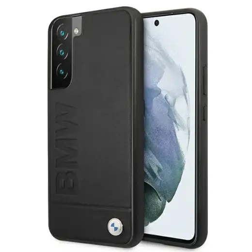 BMW BMHCS22MSLLBK Signature Logo Imprint ādas maciņš telefonam Samsung Galaxy S22+ melns