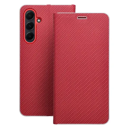 LUNA Book Carbon grāmatveida maciņš telefonam Samsung Galaxy A55 5G (A556) sarkans