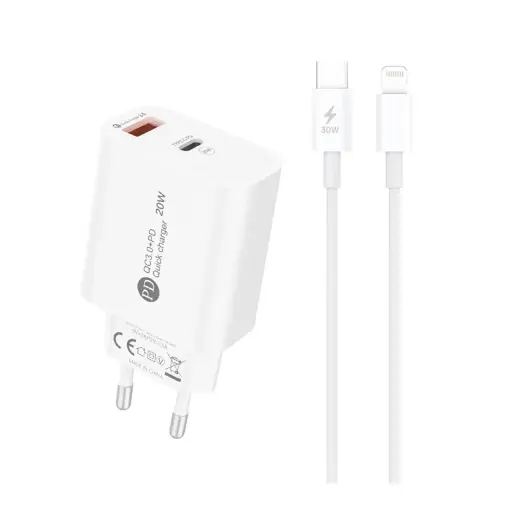 A6MaxL зарядное устройство | 20W | USB-A, USB-C, Lightning | с проводом USB-C - Lightning 1.0м в комплекте | белое