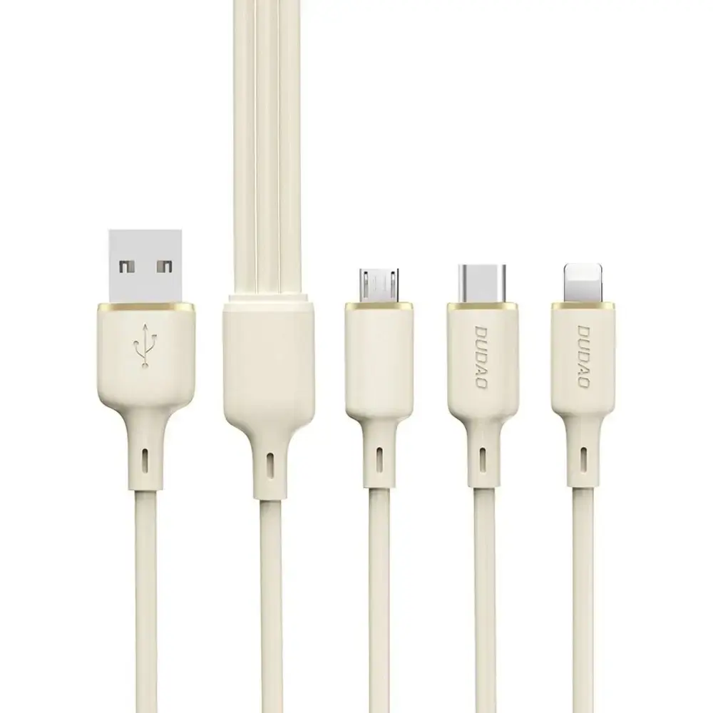 Dudao L7SE 3-in-1 data transfer and charging cable | USB-A to USB-C, Lightning, Micro USB | 66W | 1.2m | beige