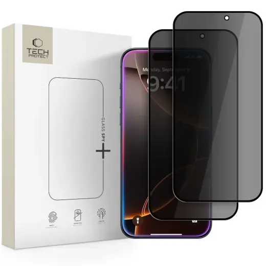 SZKŁO PRYWATYZUJĄCE TECH-PROTECT GLASS SPY+ 2-PACK IPHONE 16 PRO | 17 | 17 PRO PRIVACY