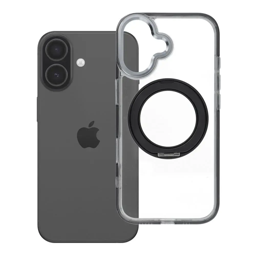 Frame Circle Stand telefono dėklas su stovu ir MagSafe palaikymu iPhone 17 juodas