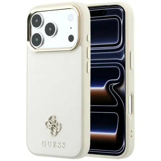 Case Guess Saffiano Small 4G & Classic   Logo MagSafe for iPhone 18 Pro Max / 17 Pro Max beige