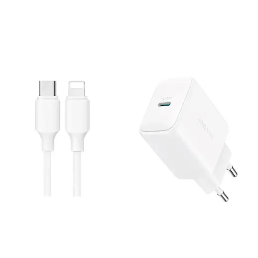 Joyroom JR-TCF20 tīkla lādētājs | 20W | PD, QC | USB-C, Lightning | ar USB-C uz Lightning vadu komplektā | balts