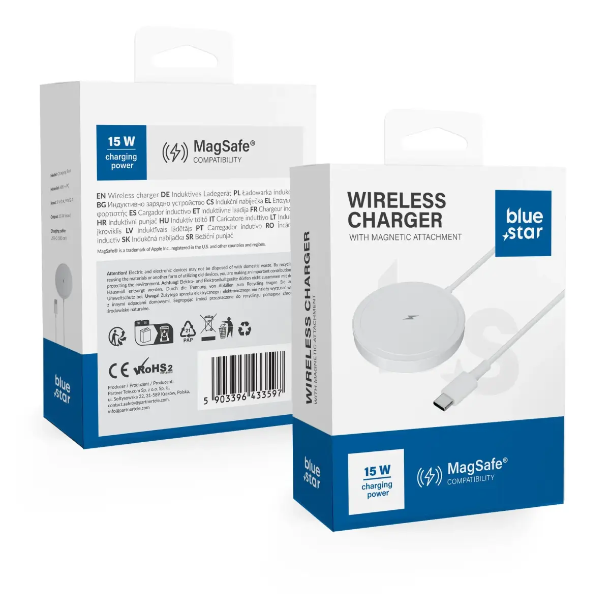 Blue Star 1-in-1 wireless charger | Qi | MagSafe compatible | 15W | white
