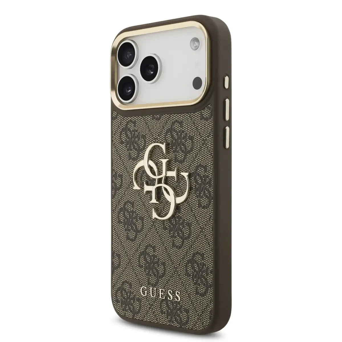 Guess 4G Metal Logo Gold Frame maciņš telefonam iPhone 18 Pro Max brūns
