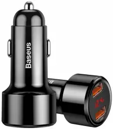 Baseus CCMLC20C-01 auto lādētājs | 45W | PD, QC, PPS | USB-C, USB-A | ar LCD ekrānu | melns
