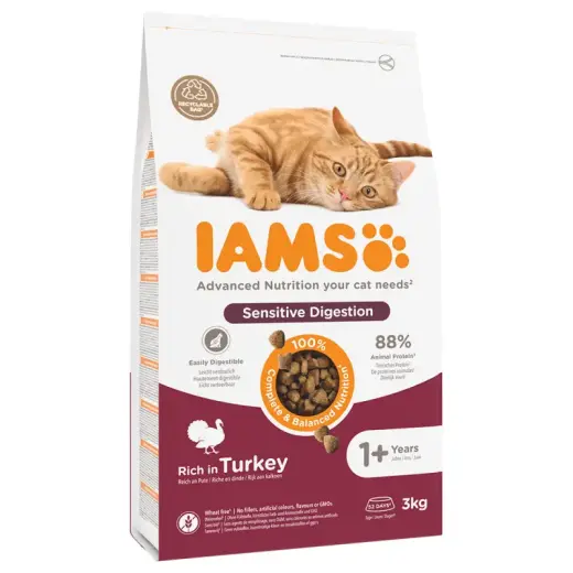 Sausā barība kaķiem - IAMS CAT Advanced Nutrition Sensitive Digestion Turkey 3KG