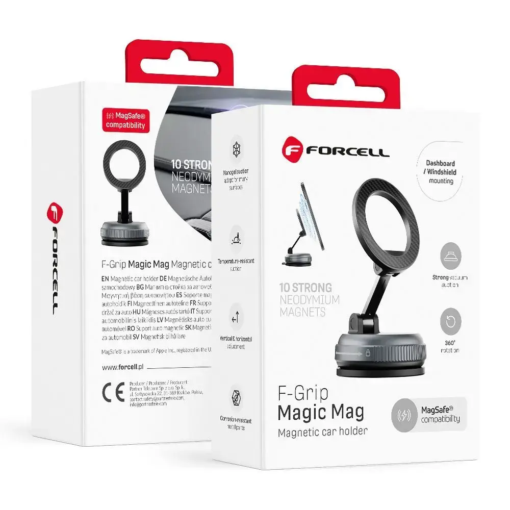 Forcell F-Grip Magic Mag magnetic car phone holder with suction cup MagSafe compatible black