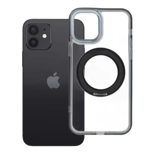 Frame Circle Stand telefono dėklas su stovu ir MagSafe palaikymu iPhone 12 juodas