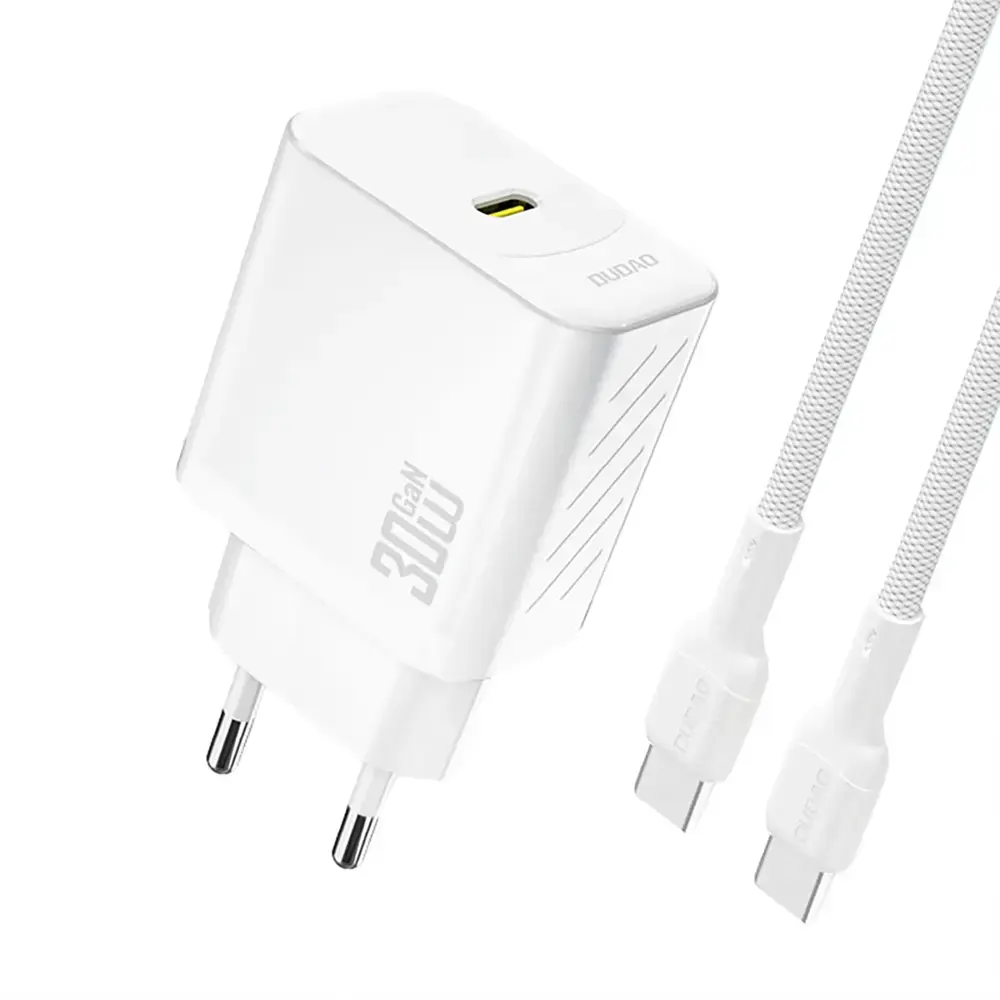 Зарядное устройство Dudao A27PCEU | 30W | PD, GaN | USB-C | с кабелем USB-C на USB-C в комплекте | белое