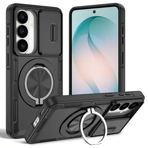 telefono dėklas su stovu ir MagSafe palaikymu Samsung Galaxy S26 (S942) juodas (su kameros apsauga)