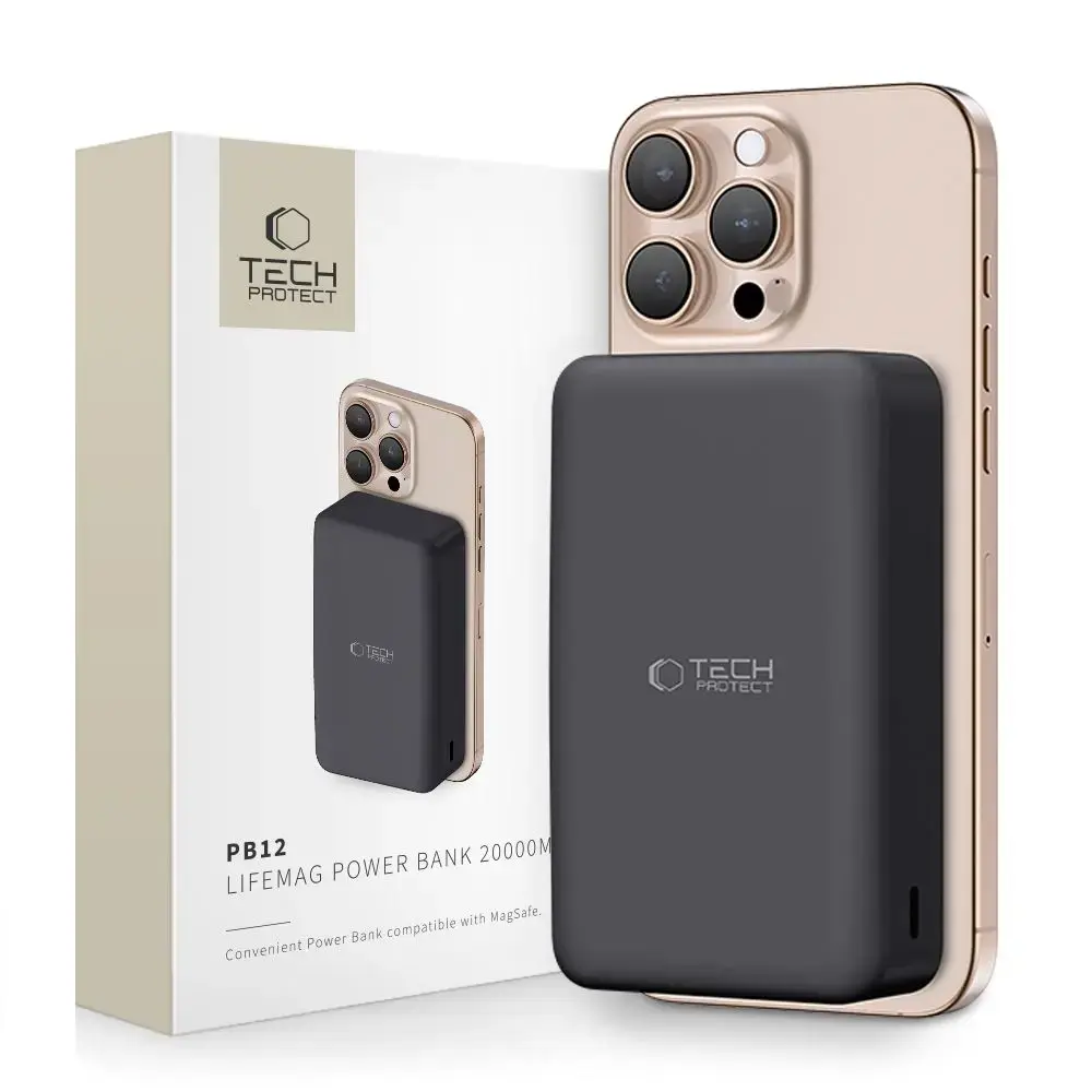 Tech-Protect PB12 LifeMag external battery (powerbank) | 20000 mAh | 15W | USB-C, USB-A, MagSafe | black
