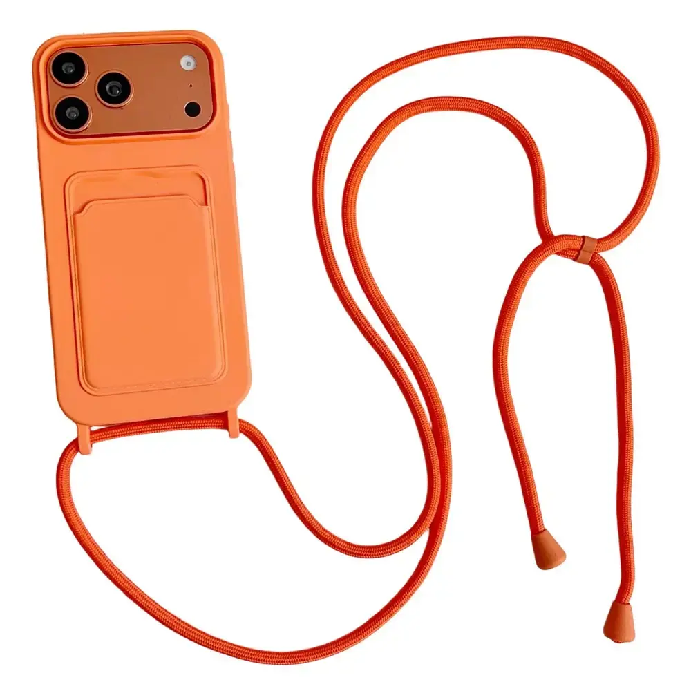 Silicone telefoni ümbris kaarditaskuga ja üleõlarihmaga iPhone 17 Pro | iPhone 18 Pro oranž