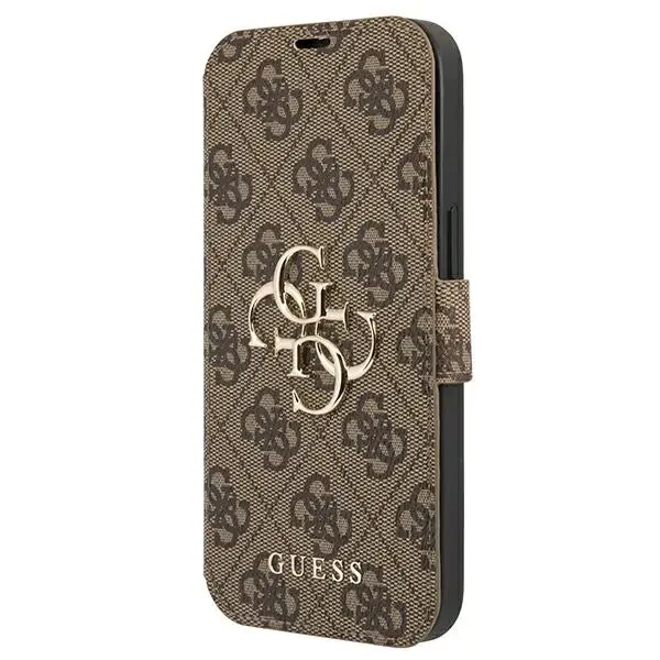 Guess GUBKP13L4GMGBR 4G Big Metal Logo grāmatveida maciņš telefonam iPhone 13 Pro | iPhone 13 brūns