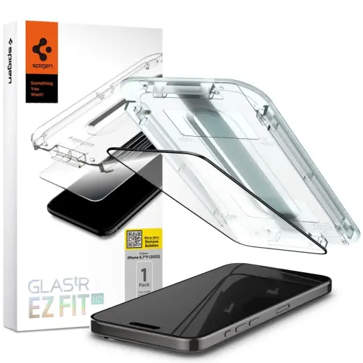 Spigen Glas.tR EZ Fit grūdintas stiklas skirtas iPhone 15 Pro Max, juodas