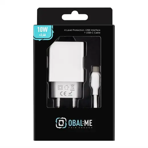 OBAL:ME Wall Charger travel charger | 10W | USB-A | with USB-A to USB-C cable included | white