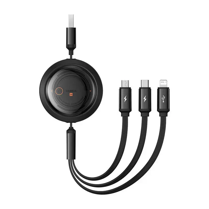 Baseus Free2Draw 3-in-1 datu pārraides un uzlādes vads | USB-A uz Micro USB, USB-C, Lightning | 17.5W | 1.1m | melns