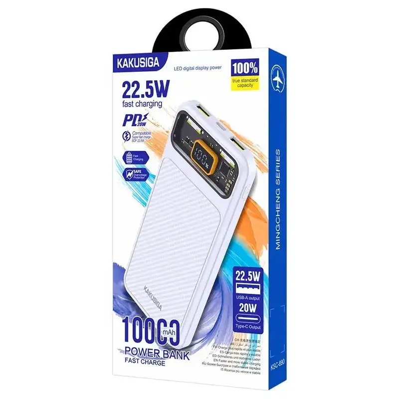 KAKUSIGA KSC-890 external battery (powerbank) | 10000 mAh | 22.5W | USB-A, USB-C | white