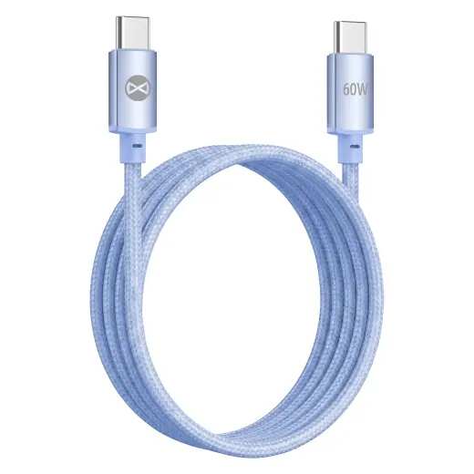 Forever Vibe datu pārraides un uzlādes vads | USB-C uz USB-C | 60W | 1m | zils