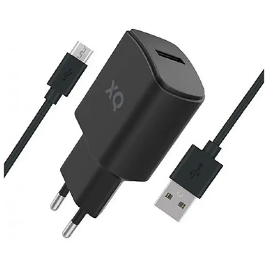 Зарядное устройство XQISIT charger | 12W | USB-A, USB-C | с кабелем USB-A на USB-C в комплекте | чёрное