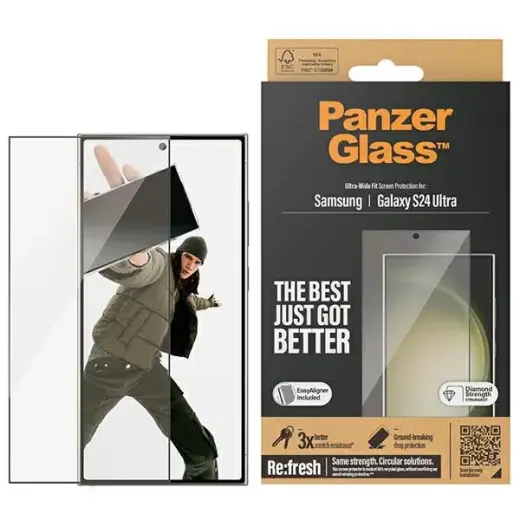 PanzerGlass Ultra-Wide Fit grūdintas stiklas telefonui Samsung Galaxy S24 Ultra S928, su aplikatoriumi