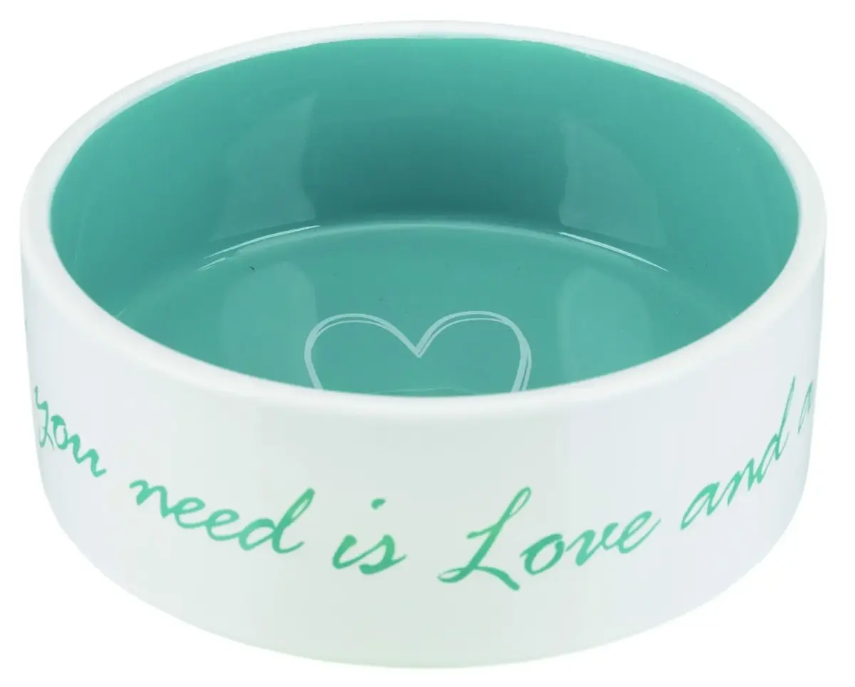 Bowl for animals, ceramic : Trixie Pets Home bowl, ceramic, 1.4 l|ø 20 cm, cream|petrol