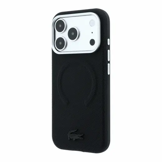 Lacoste PVC Petit Pique Semi Wrap Embossed чехол с поддержкой MagSafe для телефона iPhone 18 Pro Max чёрный