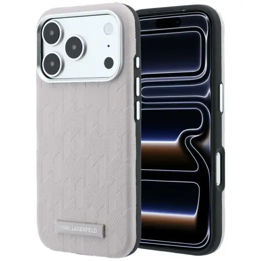 Karl Lagerfeld Grained Mono Resin Logo чехол с поддержкой MagSafe для телефона iPhone 17 Pro | iPhone 18 Pro розовый