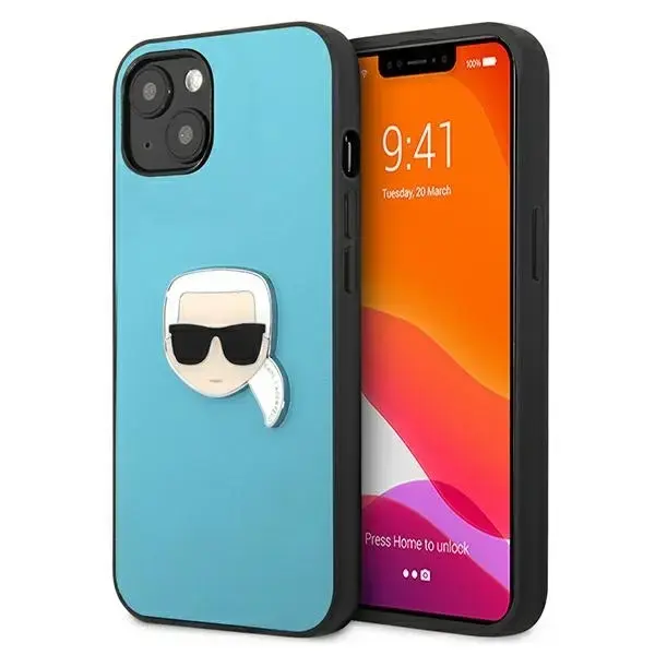 Karl Lagerfeld KLHCP13SPKMB Leather Ikonik Karl's Head Metal чехол для телефона iPhone 13 Mini синий