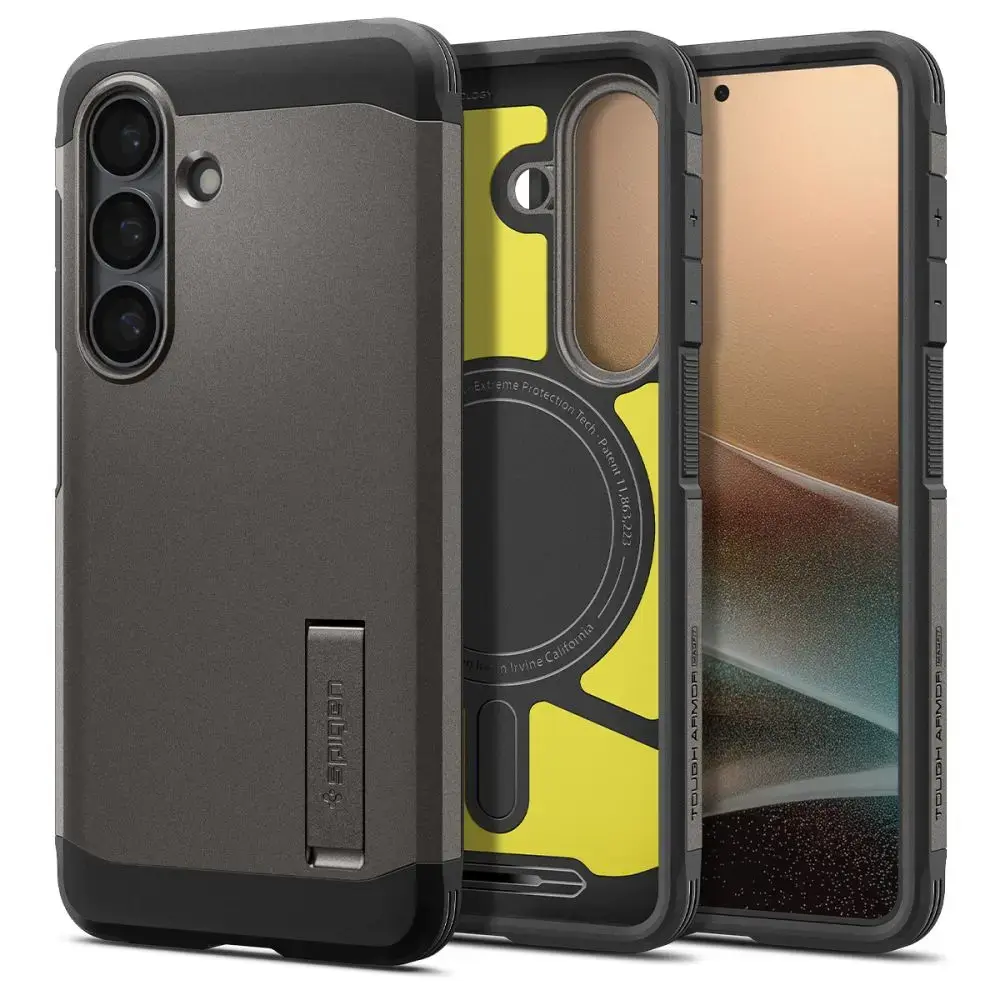 Spigen Tough Armor Mag telefono dėklas su MagSafe palaikymu Samsung Galaxy S26+ (S947) pilkas