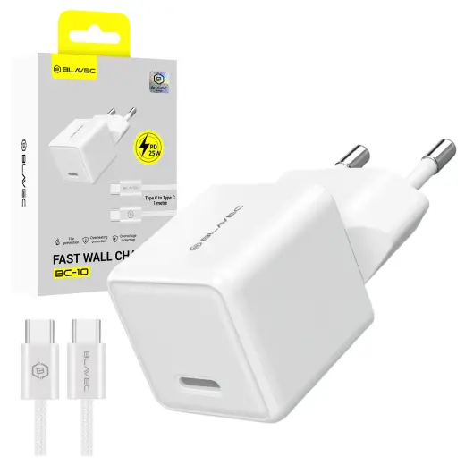 Blavec BC-10 travel charger | 25W | PD | USB-C | with USB-C to USB-C cable included | white