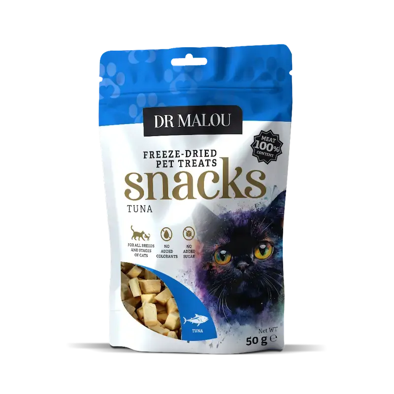 Gardumi kaķiem - DR Malou, Meat treats for cats, cubes, 100% freeze-dried tuna meat, 50g