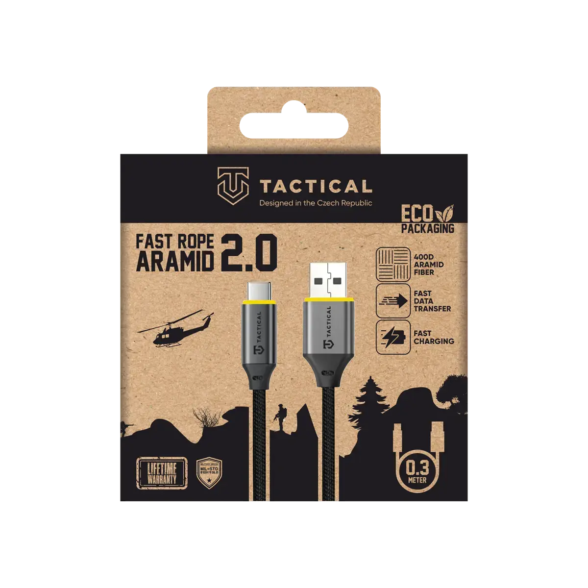 Tactical Fast Rope 2.0 duomenų perdavimo ir įkrovimo laidas | USB-A į USB-C | 100W | 0.3m